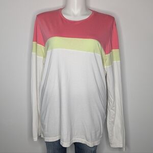 Marine Layer White Yellow Pink Striped Cotton Blend Long Sleeve Tshirt XL